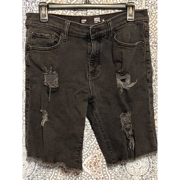 Rsq Distressed Black Denim Shorts Mens Ripped Jean Shorts - Picture 1 of 9